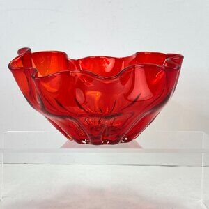Vintage Persimmon Orange Red Handkerchief Glass Bowl With Cadmium Glow